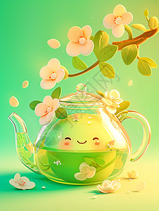 卡通茶水壶中一个小可爱在泡澡图片
