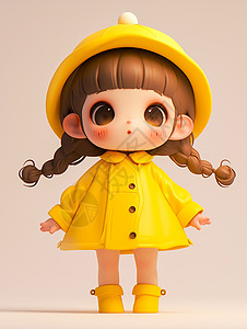 头上戴着黄色帽子梳着两个小辫子乖巧卡通小女孩图片