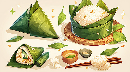 端午节美味的粽子背景图片