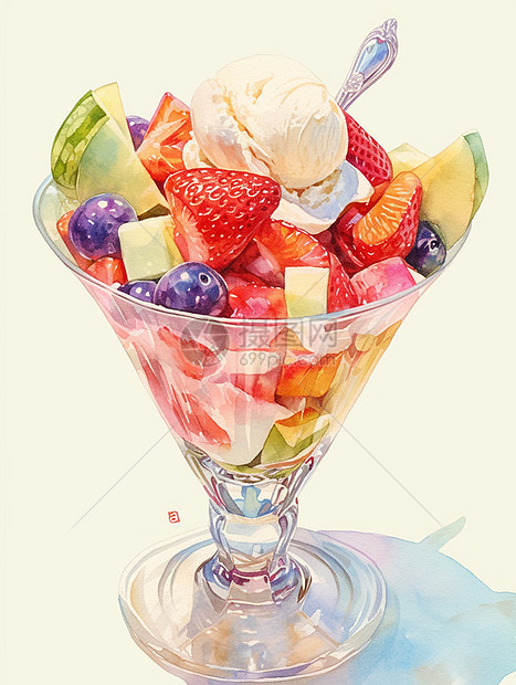 夏日甜品美味的水果杯图片