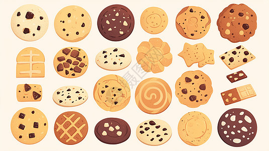 各种美味的巧克力曲奇饼干背景图片