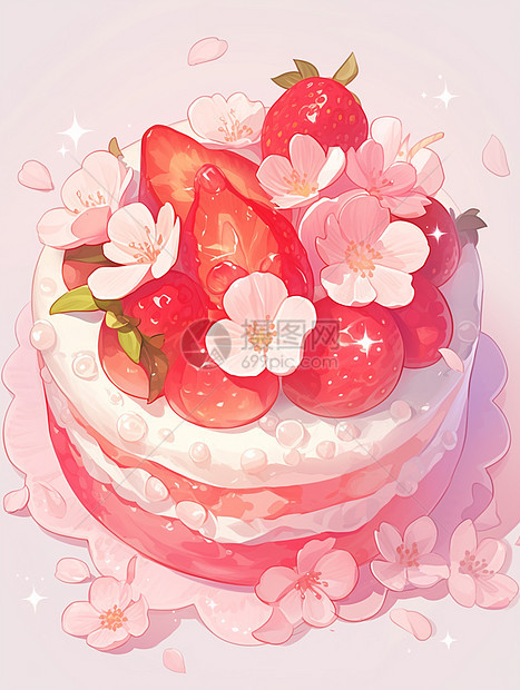梦幻粉色草莓花朵蛋糕图片