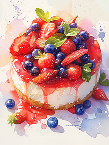 草莓水果味的卡通奶油蛋糕图片