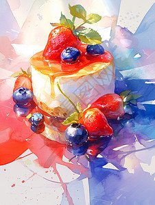 蓝莓草莓水果味的卡通奶油蛋糕图片