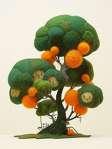 羊毛毡手工卡通果实的树图片
