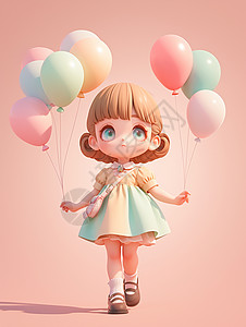 身穿公主蓬蓬裙手拿彩色气球的卡通小女孩图片