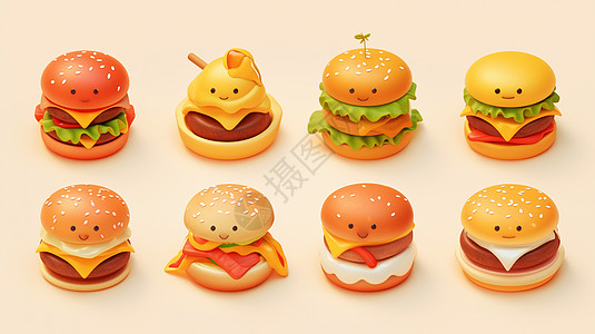 各种美味可爱的卡通汉堡图片