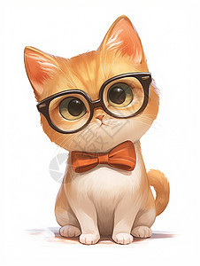 戴着领结可爱的卡通小花猫图片