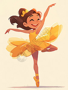 身穿黄色连衣裙跳舞的卡通女孩图片