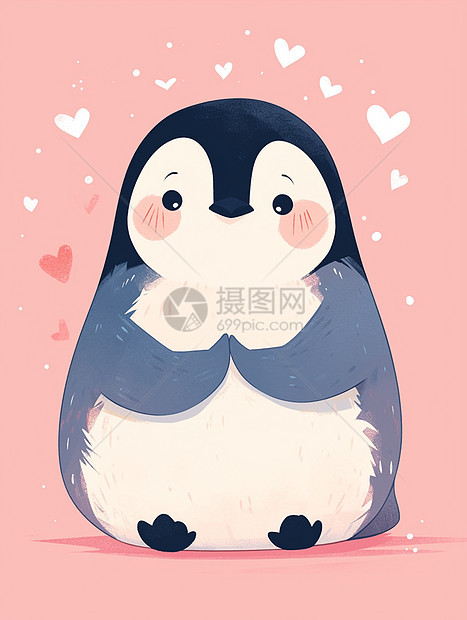 红害羞可爱的卡通小企鹅图片