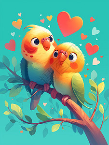 在树枝上两只甜蜜的小鸟图片