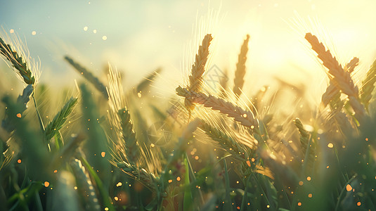 清晨绿色唯美的麦子图片