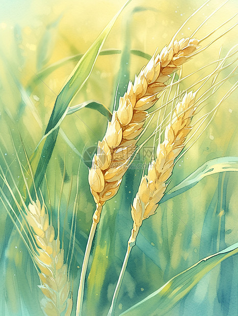 麦田中一株颗粒饱满的麦子插画图片