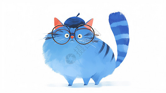一只可爱的卡通小猫戴着眼镜图片