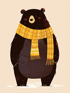 围着黄色长围巾的棕熊图片