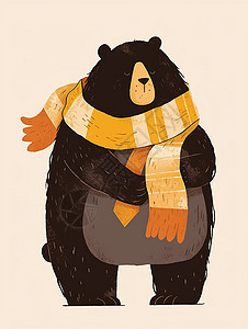 围着长围巾的卡通棕熊图片