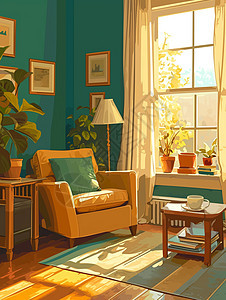 温暖的午后阳光照进客厅图片