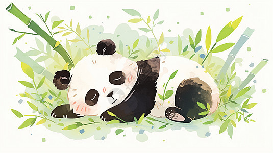 趴在竹林中睡觉的大熊猫图片