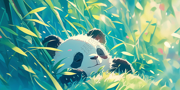 趴在竹林中睡觉的大熊猫图片