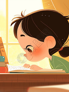 正在看书的可爱卡通小女孩图片