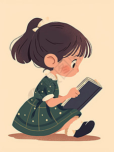 认真看书的可爱卡通小女孩图片