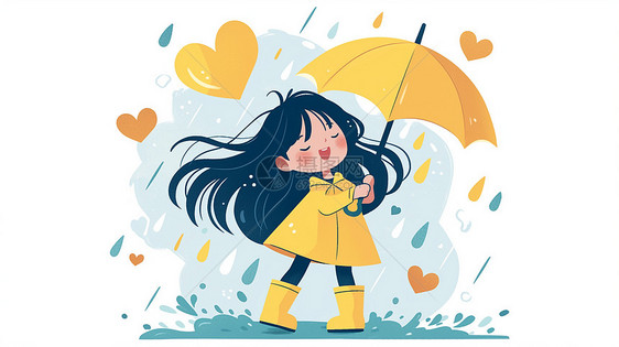 穿着黄色雨衣的卡通女孩图片