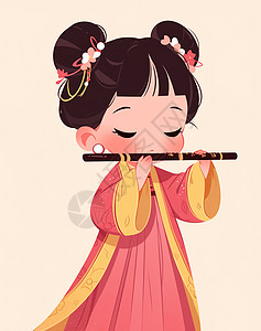 正在吹笛子的古风可爱的小女孩图片