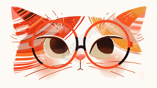 戴着黑框眼镜的手绘风卡通小猫图片