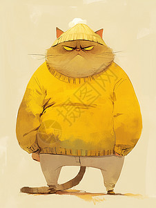 穿黄色毛衣生气表情的卡通猫图片