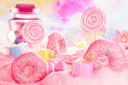 粉色棒棒糖甜甜圈儿童节场景图片