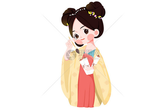 宫廷人物服饰汉服女士手拿画笔图片