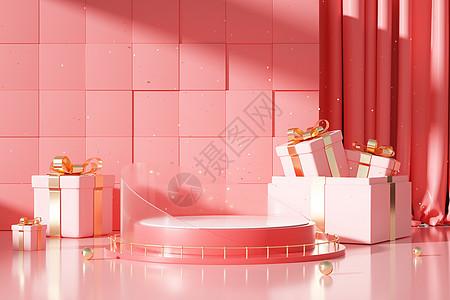 粉色清新展台背景图片