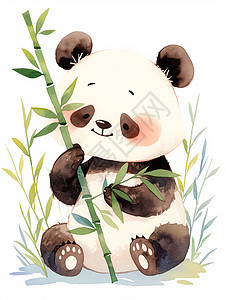 抱着竹子的可爱卡通大熊猫图片
