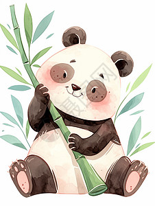 抱着竹子的卡通可爱大熊猫图片