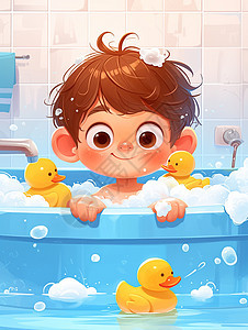 卡通男孩在浴室泡澡图片