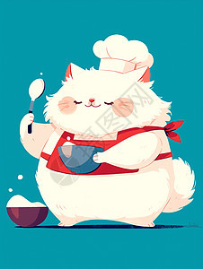 手拿厨具的卡通肥猫图片
