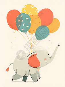 长鼻子卡通小象正在玩彩色气球图片