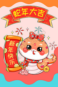 可爱卡通新年春节新年快乐蛇插画图片