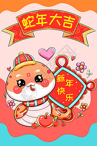 可爱卡通新年春节中国结蛇插画图片