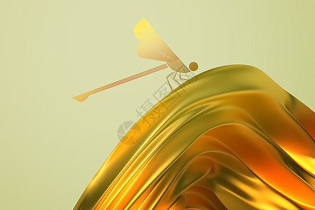 大气创意金色蜻蜓丝绸夏日背景图片