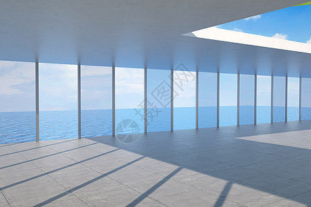 3D立体海景简约大气建筑空间场景背景图片