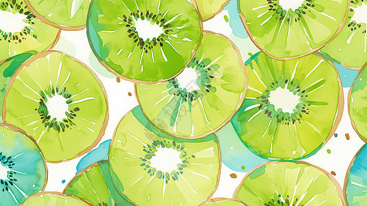 清新绿色水彩风卡通猕猴桃背景背景图片