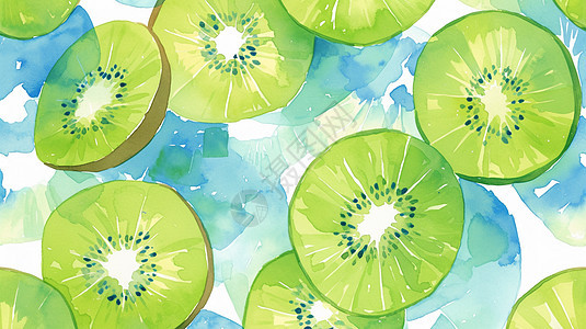 清新绿色水彩风卡通猕猴桃背景图片背景图片