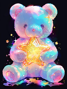 抱着发光星星的可爱卡通熊图片