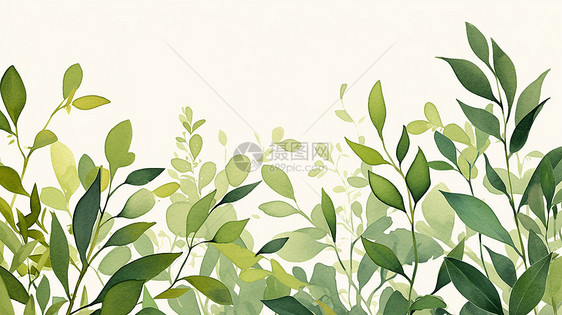 清新绿色水彩风卡通植物背景图片