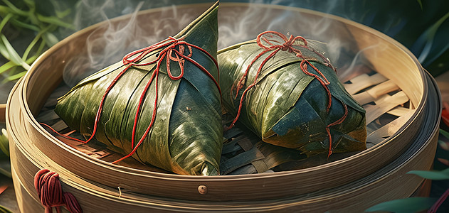 在竹筐中传统粽子图片