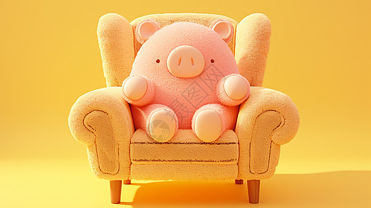 坐在沙发上一只可爱的小猪图片