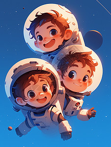 三个在太空中帅气的卡通宇航员图片