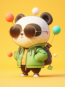 身穿绿色戴着墨镜的时尚卡通大熊猫图片