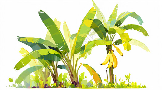 两棵扁平风卡通香蕉树图片
